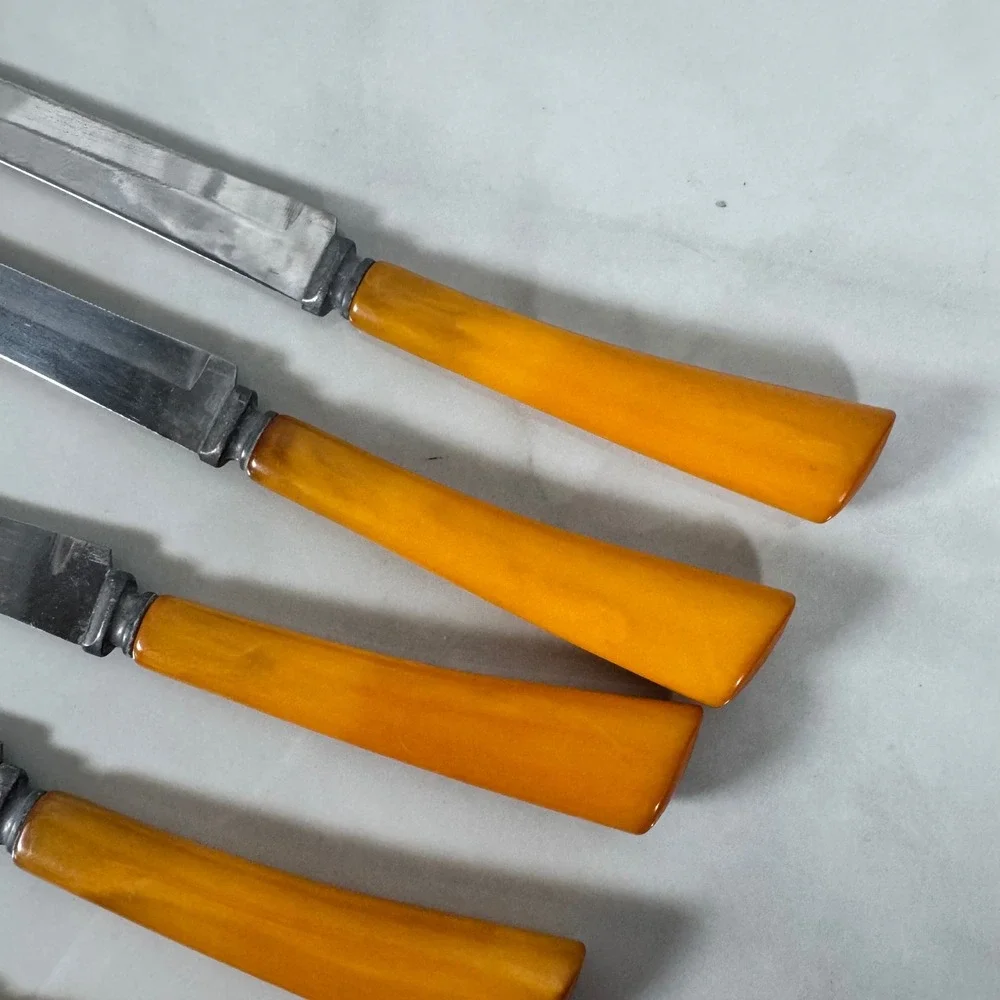 Westfield Stainless Carving Knife Fork 6 Steak Knives Set Butterscotch Bakelite